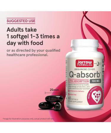 Jarrow Formulas Q-absorb Co-Q10 100 mg - 60 Softgels - Dietary Supplement - Antioxidant Support for Mitochondrial Energy Production & Cardiovascular Health - Up to 60 Servings Unflavored 60 Count (Pack of 1) - Buy Online on GoSupps.com