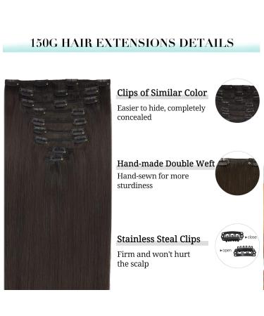 Doores Clip-In Extensions | Real Dark Brown 50cm 20 Inch Remy Hair Extensions | 9 Pieces 150g | Natural Thick Straight Hair - Buy Online on GoSupps.com