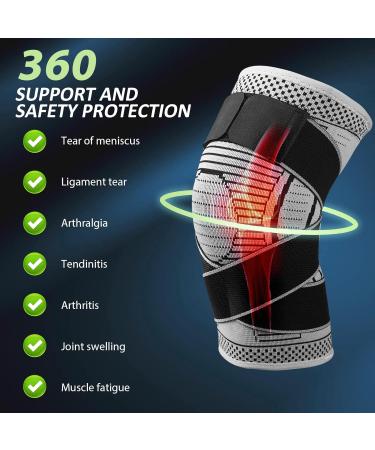 Ruilaibao Adjustable Knee Support Brace 1 pack Compression Knee Sleeves for Men Women Use for Meniscus Tear Arthritis Tendinitis Ligament Injury Weight Lifting Anti Slip Knee Brace (Gray Medium) Gray Medium - Buy Online on GoSupps.com
