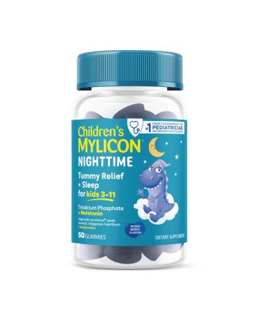 MYLICON Melatonin Gummies + Tummy Relief for Children Ages 3-11 | Helps Relieve Occasional Upset Stomach Indigestion Sleeplessness. Mixed Berry Flavor 50 Count