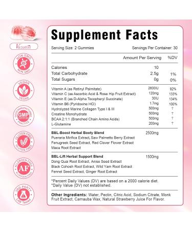 BBL Booty Gummies for Women Sculpt Lift & Firm Glutes Creatine Monohydrate Vitamins & Herbal BBL Blend - Boost Curves Energy & Workout Recovery Vegan Non-GMO 60 Cts 60 Count (Pack of 1) - Buy Online on GoSupps.com
