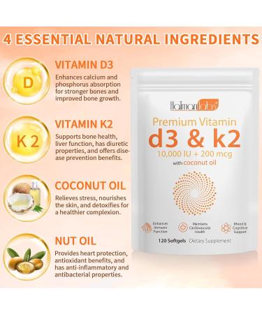 120 Count Vitamin D3& Vitamin K2 Vitamin D3 K2 Softgel (MK-7) Vegan Vitamin D3 K2 Supplement Free of GMO Gluten Soy (B) - Buy Online on GoSupps.com
