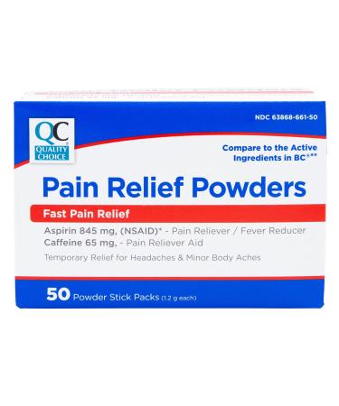 Quality Choice Fast Pain Relief Powder Contains 50 Powder Packets for Rapid Pain Relief. Contains Aspirin & Caffiene