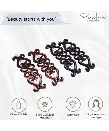 Parcelona French Little Hearts Shell Black Small Celluloid Acetate Side Slide Barrette Snap on Hair Clips (4 Pack) - Buy Online on GoSupps.com
