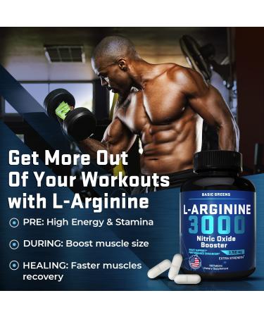 BASIC GREENS L-Arginine (180 Tablets) Nitric Oxide Booster for High Energy & Muscle Stamina | Men and Women L-Arginine Supplement - Boost Muscle Size & Recovery | 180 Count (Pack of 2) - Buy Online on GoSupps.com