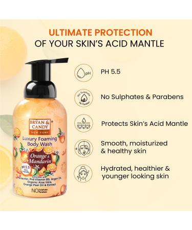 Luxury Foaming Body Wash - Hydrating Argan Oil & Pro Vit B5 - pH 5.5 for All Skin Types - 400ml Orange & Mandarin - Buy Online on GoSupps.com