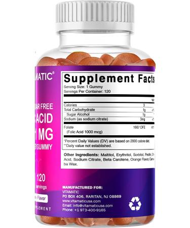 Vitamatic Folic Acid Gummies 1000 mcg - Essential Prenatal Vitamins for Mom & Baby - 120 Vegan Gummies - Buy Online on GoSupps.com