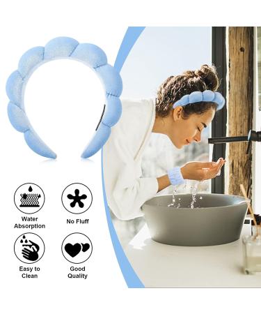 Jspupifip Spa Headband Set with Washband, Scrunchies, Cuffs for Face Washing - Makeup and Hair Accessory for Women and Girls (4 Blue) - Buy Online on GoSupps.com