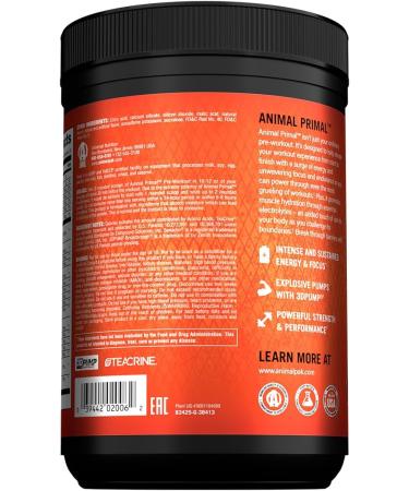 Animal Primal Muscle Hydration + Preworkout Powder Contains Beta Alanine 3DPump Caffeine & Electrolytes Improves Energy Focus Endurance & Absorption New Blood Orange Flavor 17.7 oz NEW Blood Orange 25 Servings (P  - Buy Online on GoSupps.com