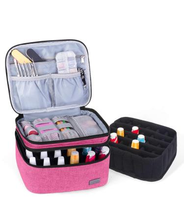 LUXJA Nail Polish Carrying Case - Holds 20 Bottles (15ml - 0.5 fl.oz) Portable Organizer Bag for Nail Polish and Manicure Set Pink