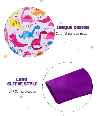 Girls Long Sleeve Swimsuit Set | Toddler Kids Two Piece Bathing Suit | UPF 50+ Protection | 4-10 Years | Purple Dinosaur Print - Buy Online on GoSupps.com