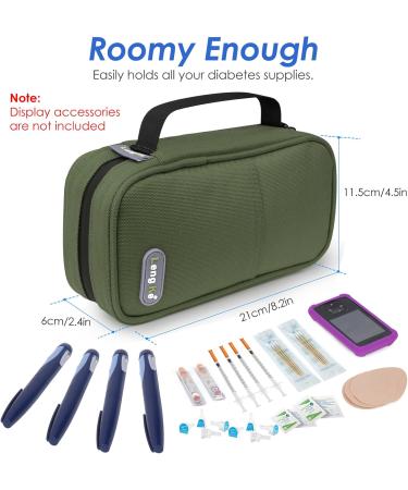 Youshares Insulin Cooling Bag - Large Capacity Diabetic Medication Etui with 2 Cooling Packs (Military Green) - 21x11.5x6cm - Buy Online on GoSupps.com
