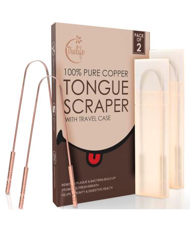 Tongue Scraper for Adults with Travel Case (2 Pc) 100% Copper Tongue Scraper for Oral Care Natural & Ayurvedic Bad Breath Treatment Metal Tongue Cleaner Easy to Use Dental Hygiene for Fresh Breath