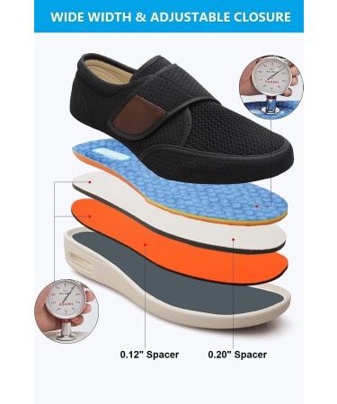 CBMTCR Men's Wide Width Walking Shoes - Adjustable Closure, Lightweight for Diabetic Swollen Feet - 10.5 Wide Dk-black - Buy Online on GoSupps.com