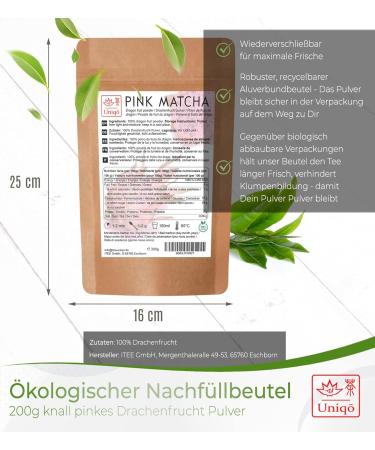 Buy Uniqo Pink Matcha Dragon Fruit Powder (Pitaya) 200g Refill Bag | Premium Organic Tea for International Shipping - Buy Online on GoSupps.com