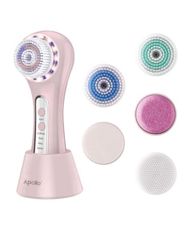 Apollo New Skin Care Facial Cleansing Brush Face Scrubber Rechargeable and IPX7 Waterproof with 5 Brushes Heads for Massaging Deep Cleansing | Men & Women