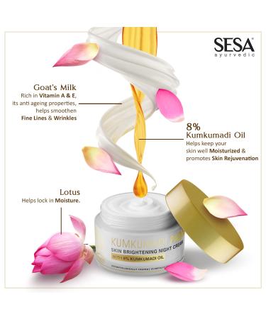 Sesa 8% Kumkumadi Padma Night Cream - Skin Brightening Anti-Aging & Rejuvenation Reduces Fine Lines & Wrinkles Even Skin Tone - 50g - Buy Online on GoSupps.com