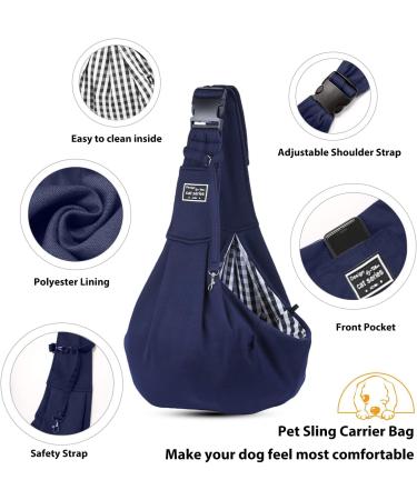 Petcute Sling Dog Carrier Bag for Small Dogs - Adjustable Padded Shoulder Strap Safety Buckle Front Pocket - Comfortable & Stylish Blue Pet Hand Spinning Carrier - Buy Online on GoSupps.com