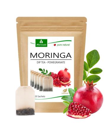 MORIVEDA -MORINGA DIP TEE 100% natural & vegan (optionally Moringa blade mix apple cinnamon pomegranate ginger mint).Quality product (20 bags Moringa pomegranate) 20 bags "Moringa + pomegranate" - Buy Online on GoSupps.com