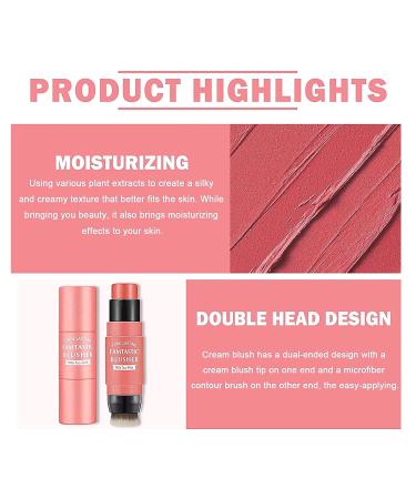 Double Head Cream Blush Stick with Brush | Waterproof Pink Blush Stick for Cheeks and Lips | Natural Matte Lip and Cheek Makeup Stick | Lightweight Creamy Texture for Mature Skin | Dewy Finish - Buy Online on GoSupps.com