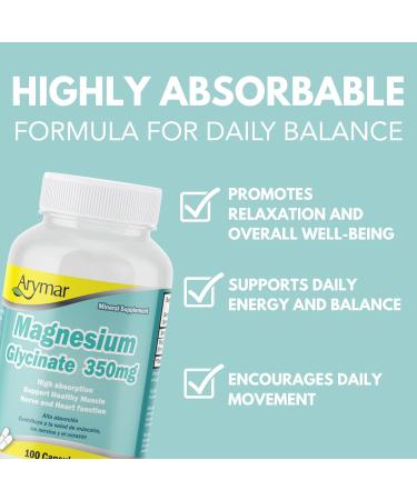 Arymar Magnesium Glycinate 350mg 100 Capsules (2 Pack) - Buy Online on GoSupps.com
