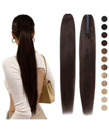 Hair parts real hair ponytail extension clip in ponytail extensions real hair smooth braid hair extension with clip claw hair extensions 7a remy hair 40cm-105g 02# dark brown 40cm dark brown