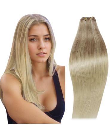 Runature real hair Tress Balayage Ombre Human Hair Weft Ashblond with medium blonde and platinum blonde tress real hair extensions weft Tressen Extensions 30cm 12 inch 70g #18/22/60 30cm 2-trusts #18/26