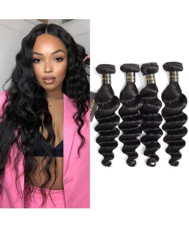 Peruvian Loose Deep Wave Bundles, 9A Loose Wave Bundles Virgin Hair Long Loose Deep Wave 4 Bundles Natural Color (18/20/22/24, 4 Bundles) 18"20"22"24" 4 Bundles