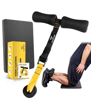 Nordic Hamstring Curl Strap with Fitness Knee Mat, Holds 420 Pounds Great for Hamstring Curls, Sit Up Bar for Floor, Spanish Squats, Ab Workout, 5 Seconds Setup Nordic Curl Home Fitness Equipment