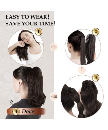 Sofeiyan 33cm Ponytail Extension - Natural Looking Long Curly Clip-In Claw Hair Extension for Women - Dark Brown/Golden Auburn - Buy Online on GoSupps.com