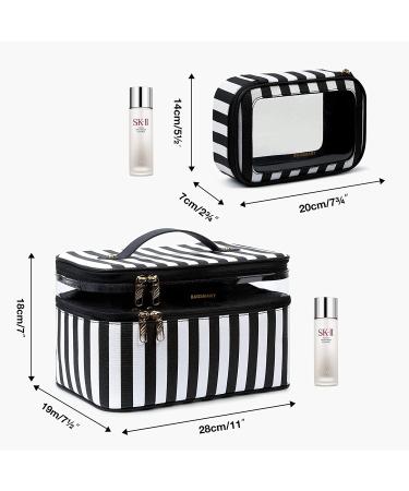 Large Makeup Bag BAGSMART Travel Cosmetic Case with Clear Toiletry Pouch | Double Layer Organizer with Adjustable Dividers | Portable Artist Storage Bag | Black & White Stripes - Buy Online on GoSupps.com