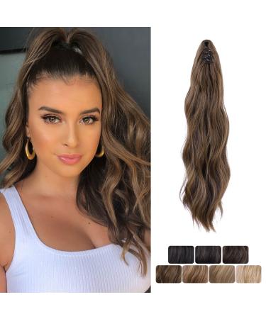 LOMMEL Ponytail Extensions Claw Clip Ponytail Extensions for Women 16 Inch Long Wavy Ponytail Extensions Fluffy Synthetic Ponytail Hairpiece Natural Soft Daily Use.(8/30) claw clip ponytail (16''--8/30)
