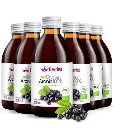 Bio Aronia Juice 6 Pack (6x250ml) Organic Pure Aronia Direct Juice 100%- cold-pressed Aronia Mother juice without dyes without sugar without GMO without preservatives vegan-organic berrieska aronia 250 ml (6 Pack)