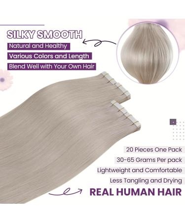 Shop Laavoo Real Hair Tape Extensions - Platinum Blonde Invisible Skin Wefts | 20 Pcs 35cm #60 40g for Ultimate Volume - Buy Online on GoSupps.com