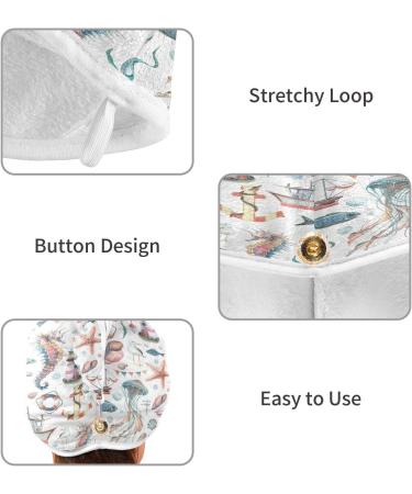 Marine Pattern Dry Hair Cap Set | 2-Piece Quick Drying Towel & Button Headband | Super Absorbent & Soft Comfort - Buy Online on GoSupps.com