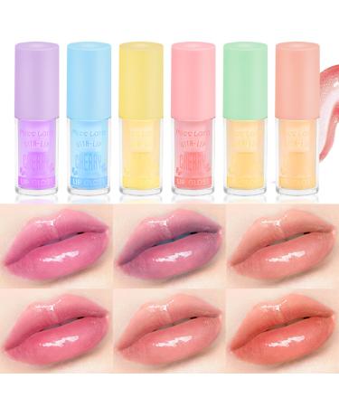 6 Pack Moisturizing Lip Oil for Girls - Soothing Clear Hydrating Lip Balm for Dry Lips - Non-Sticky Glossy Texture