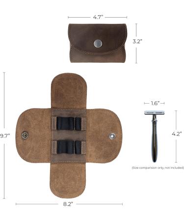 Handmade Leather Razor Case - Bourbon Brown Razor Accessories | Classic Grooming Kit (4.92x2.9x0.79 in) - Buy Online on GoSupps.com