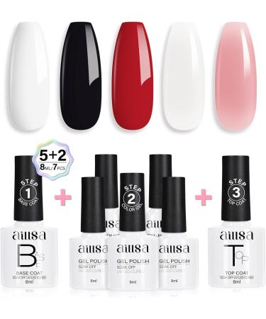 AILLSA Nude Gel Nail Polish Set Jelly Pink Milky White Black Red Gel Polish with Base and Top Coat Classic Popular Color All Season Soak Off U V L ED Manicure Art Salon DIY at Home 7Pcs 8ML Black White - Buy Online on GoSupps.com