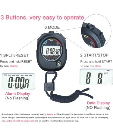 BESTWYA Digital Stopwatch Large LCD Screen Handheld Count Up Timer with Time Calendar Clock Function Black Pack of 4 - Buy Online on GoSupps.com