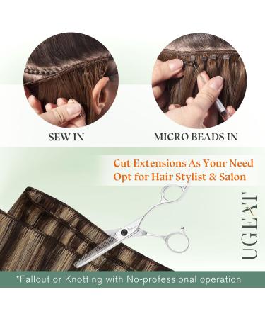 Ugeat 55 cm Double Weft Hair Extensions Human Hair with 100cm Sew in Hair Extensions Weft Human Hair Extensions Dark Brown Highlight with Caramel Blonde #P4/27 Sew in Hair 105g 22in 3.Weft#P4/27 - Buy Online on GoSupps.com