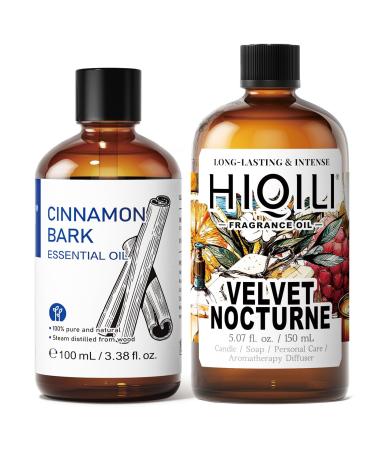HIQILI 100ML Cinnamon Essential Oil & 150ML Velvet Nocturne Fragrance Oil for DIY Diffuser