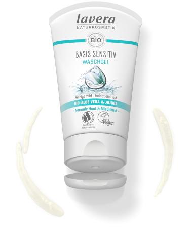 Lavera Base Sensitive Washing Gel - Revitalizing Facial Wash with Organic Aloe Vera & Jojoba | Natural Vegan & Gentle Cleanser (125ml) - Buy Online on GoSupps.com