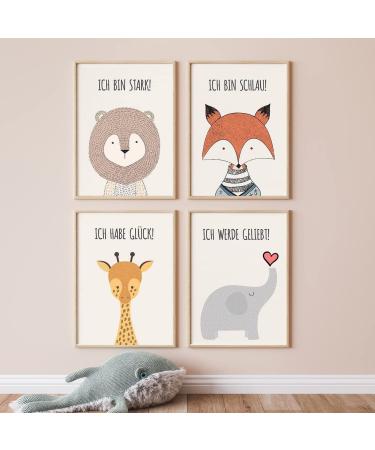 Kackpecht Eummel animal affirmation images |4 Set customer pressure pictures |Jungle Animals and motivational sayings for children's room & baby room |A4 Children Decorations Boys and Girls Colorful