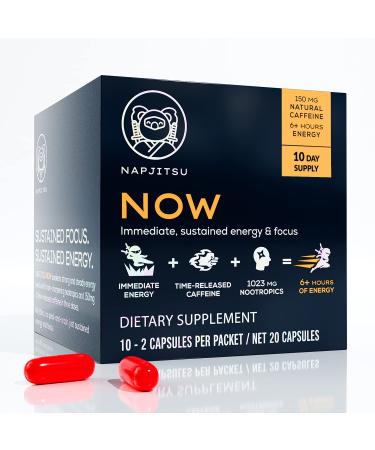 NAPJITSU Now Energy Supplements Nootropics Brain Support Supplement - Slow Release Caffeine Pill Brain Booster Energy Pills - Ginkgo Biloba B Vitamins Cordyceps - 10 Servings 10 Count (Pack of 1)