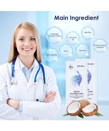 Coconut Teeth Whitening Strips 14PC - Sensitive Non-Toxic Formula | Safe for Enamel - Professional Hydrogen Peroxide Whitener for Coffee, Wine, Tobacco Stains - Buy Online on GoSupps.com