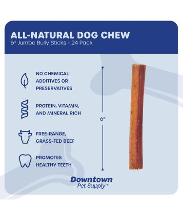 Downtown Pet Supply Bully Sticks for Dogs (6" 24-Pack Jumbo) Non-GMO Grain Free Rawhide Free Dog Chews Long Lasting Pizzle Sticks - Low Odor Bully Sticks for Large Dogs - Buy Online on GoSupps.com