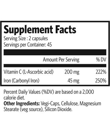Pure Lab Vitamins Carbonyl Iron 90 Vegan Caps - High Bioavailability with VIT C - Non-Constipating Red Blood Cell Support - Made in Canada - Buy Online on GoSupps.com