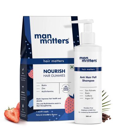 Kavir Anti Hair Fall Shampoo- 200 ml & Biotin Hair Gummies (30 days Pack) | strengthens & Smoothens Hair | 30 Gummies