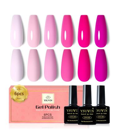 Yueshop Pink Series Gel Nail Polish Kit Light Pink Hot Pink Cream Pink Gel Polish Set Neon Pink Nail Varnish Soak off UV LED Lamp Long Lasting Nail Art for Spring Summer or Daily Use (6x8ml) Pink Purple - Buy Online on GoSupps.com