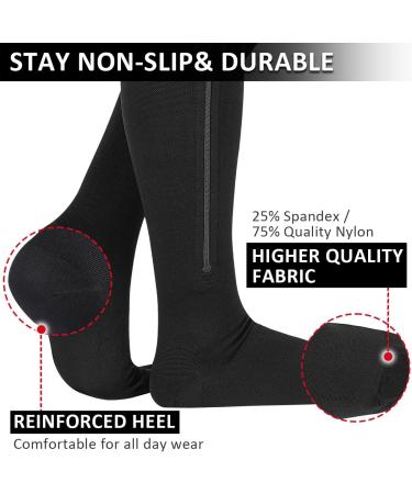 Ailaka Zipper Compression Socks 15-20mmHg Knee High Support for Men Women - Black (1 Pair) - Buy Online on GoSupps.com